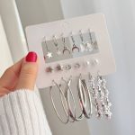 پک گوشواره ۹ جفتی نقره‌ای طرح ستاره ماه و پروانه